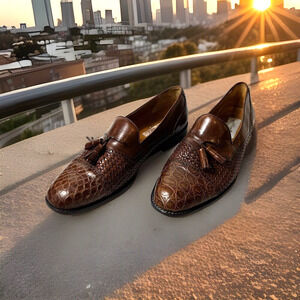 Mezlan Genuine Alligator Cap Toe Slip On Tassel Brown Loafers Mens 11.5 W Carmel